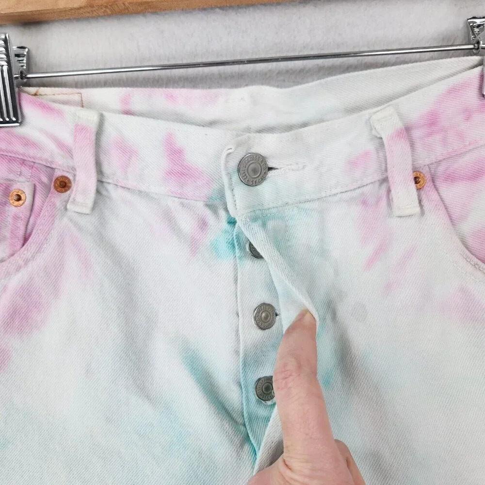 Levis Shorts Mens 30 White Pink Tie Dye 501 '93 Pride Button Fly Denim Cut Off